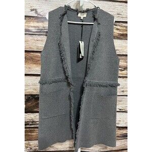 Joh Cashmere Grey Vest Cardigan Sweater With Fringe Trim Warm Medium New